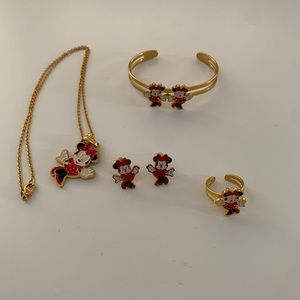 Kids gold stainless steel Minnie Mouse jewelry set